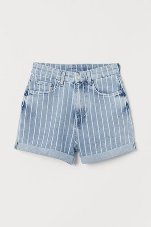 Mom Fit Denim Shorts - Light denim blue/striped - | H&M US