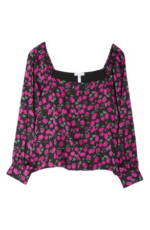 Leith Floral Square Neck Long Sleeve Blouse (Plus Size) | Nordstrom