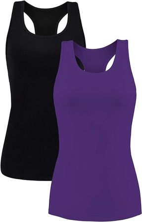 beautyin Tank Tops for Women with Built in Bra Racerback Camisole 2 Pack Aqua L at Amazon Women’s Clothing store