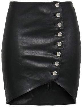 Clefa Button-detailed Leather Mini Skirt