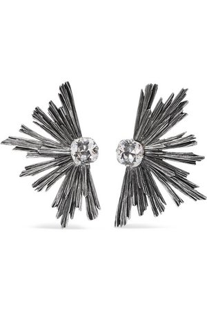 SAINT LAURENT | Silver-tone crystal clip earrings | NET-A-PORTER.COM
