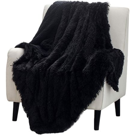 Homify Soft Fuzzy Faux Fur Sherpa Fleece Throw Blanket Black- Warm Thick Fluffy Plush Cozy Reversible Shaggy Blanket for Sofa and Bed -Comfy Furry Blanket, Solid Black 50x60 - Walmart.com