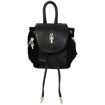 Chrome Hearts Black Suede and Leather Silver Hardware Mini Iggy Backpack Bag For Sale at 1stDibs