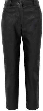 Cropped Faux Leather Straight-leg Pants - Black