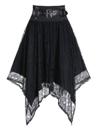 [48% OFF] Harness Insert Halloween Skull Pattern Lace Handkerchief Gothic Skirt | Rosegal