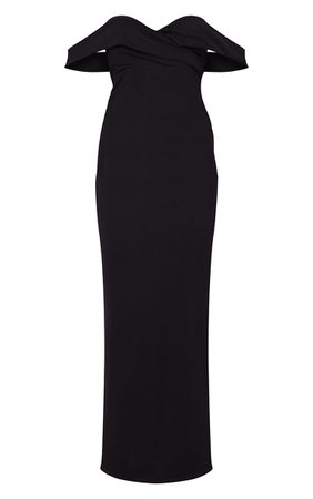 Black Bardot Fold Detail Extreme Split Maxi Dress | PrettyLittleThing USA