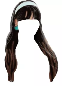 Black hair with brown streaks bangs and a blue headband (SuHi edit)