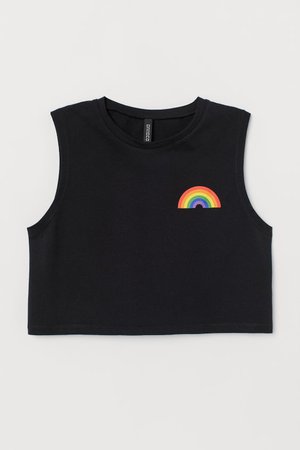 Short Top with Printed Design - Black/rainbow - | H&M US
