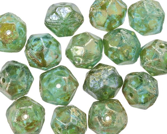 Czech Glass Sea Green Picasso w/ Silver Luster English Cut Bead 8x10mm - Lima Beads