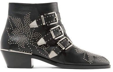 Susanna Studded Leather Ankle Boots - Black