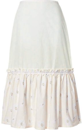 Peasant Tiered Floral-print Cotton-poplin Skirt - White