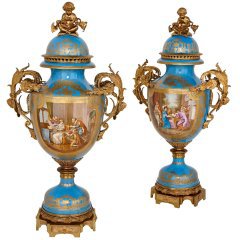 Large Pair of Gilt Bronze-Mounted Sevres Style Porcelain Vases For Sale at 1stdibs