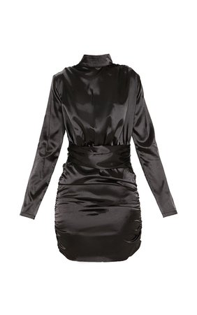 Black Satin Ruched Bodycon Dress | Dresses | PrettyLittleThing USA