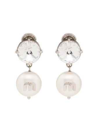 Miu Miu Silver-Tone Crystal And Pearl Earrings 5JO5612D4Y | Farfetch