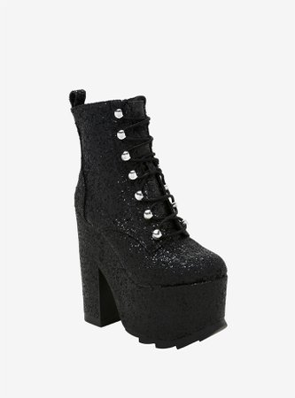 Night Terror By YRU Black Glitter Platform Boots