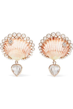 Etro | Gold-tone, shell, faux pearl and crystal clip earrings | NET-A-PORTER.COM