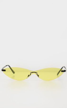 Neon Yellow Tint Frameless Slim Cat Eye Sunglasses | PrettyLittleThing