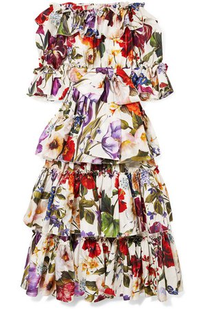 Dolce & Gabbana | Off-the-shoulder tiered floral-print silk-satin gown | NET-A-PORTER.COM