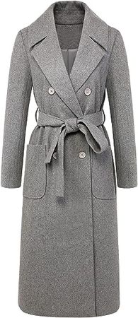 Amazon.com: CHARTOU Women's Elegant Lapel Collar Double Breasted Regular Wool Blend Overcoat Coat Belt : Clothing, Shoes & Jewelry