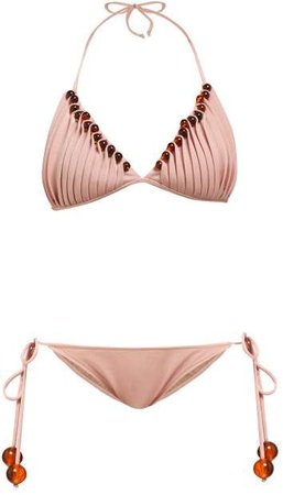 Adriana Degreas X Beaded Halterneck Bikini - Womens - Pink