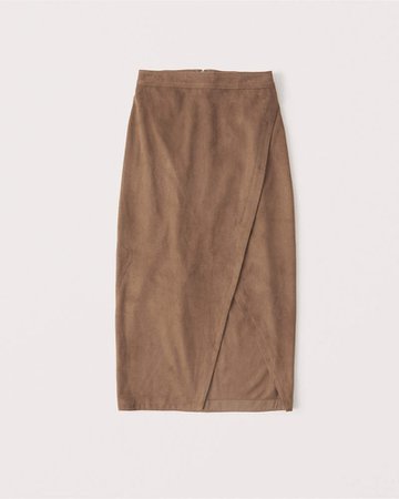 Women's Vegan Suede Wrap Midi Skirt | Women's New Arrivals | Abercrombie.com