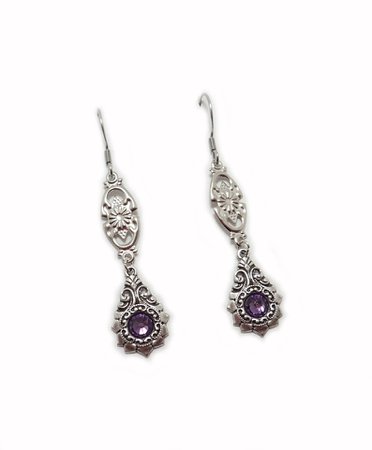 Violet Purple Stones Gothic Victorian Filigree Earrings | Etsy