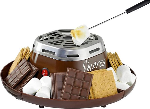 Amazon.com: Nostalgia Indoor Electric S'mores Maker - Smores Kit - 4 Compartment Trays - Movie Night Supplies - Balcony Decor - Brown : Everything Else