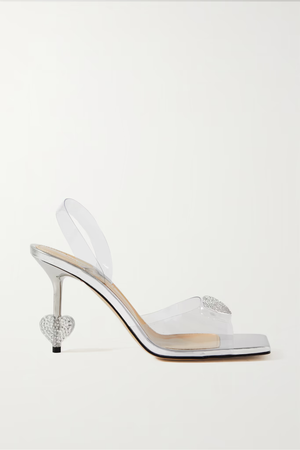 MACH & MACH Crystal Heart embellished PVC slingback sandals