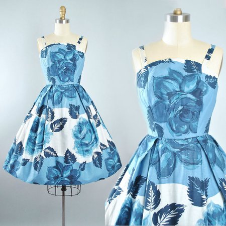 RESERVED 50s ROSE Print Dress / 1950s Cotton Sundress Oversize | Etsy