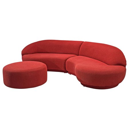 In the Style of Milo Baughman Red Serpentine Sofa