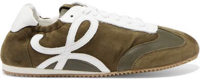 Suede And Leather Sneakers - Army green