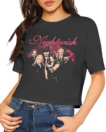 Amazon.com: JohnHA Nightwish Sexy Exposed Navel Women T-Shirt Bare Midriff Crop Top Tshirt Black XL: Clothing