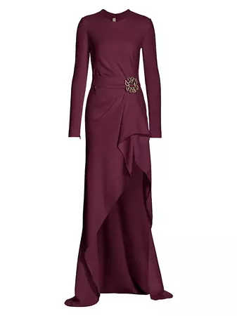 Shop Elie Saab Long-Sleeve Crepe Gown | Saks Fifth Avenue
