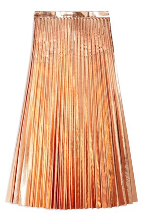 Topshop Pleated Metallic Faux Leather Midi Skirt | Nordstrom