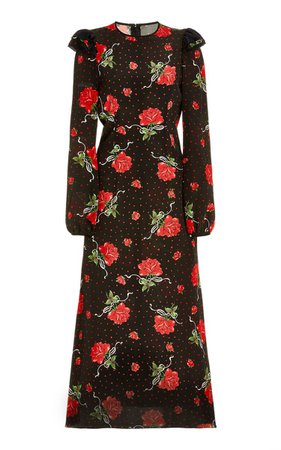 Ruffled Rose-Printed Silk Midi Dress By Rodarte | Moda Operandi