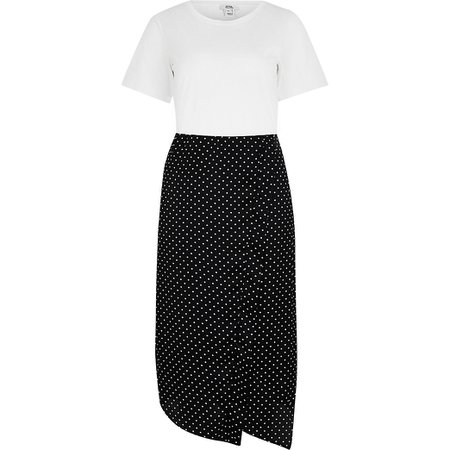 White spot print short sleeve midi dress | River Island