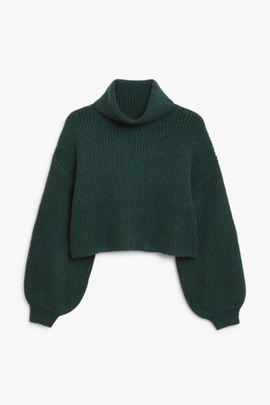 Cropped turtleneck knit - Green - Jumpers - Monki