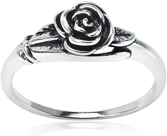 Amazon.com: Sterling Silver Oxidized Flower Rose Ring, Size 7: Gateway