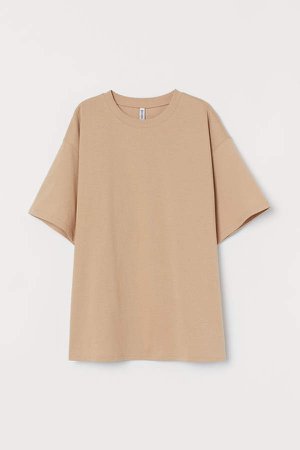 Wide-cut Cotton T-shirt - Beige