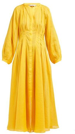 Valeraine Pleated Ramie Dress - Womens - Yellow