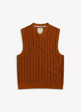 Men's Knitted Pinstripe Vest | Nawa Pinstripe | Toffee | Percival | Percival Menswear