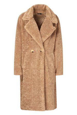 Oversized Textured Faux Fur Coat | Boohoo mocha