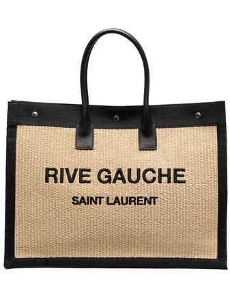 Shop black Saint Laurent Rive Gauche straw tote bag with Express Delivery - Farfetch
