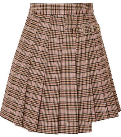 Jilo Buckled Pleated Checked Tweed Mini Skirt - Ecru