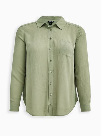 Green Crinkle Gauze Button Down Shirt