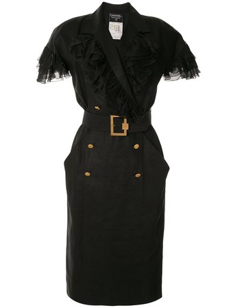 Chanel Pre-Owned Ruffled Details Belted Dress Vintage | Farfetch.com