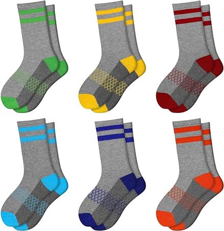 Amazon.com: Comfoex Boys Crew Socks Half Cushioned Athletic Socks Cotton Calf Socks For Big Little Kids 6 Pairs: Clothing, Shoes & Jewelry