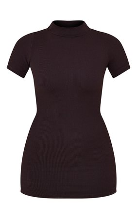 Dark Brown Structured Contour Rib Bodycon Dress | PrettyLittleThing USA