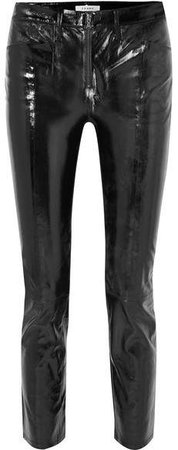 Slick Cropped Patent-leather High-rise Slim-leg Pants - Black