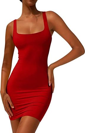 Amazon.com: YFANG Women's Casual Tank Top Bodycon Dress Basic Sleeveless Club Mini Dress Red Small : Clothing, Shoes & Jewelry